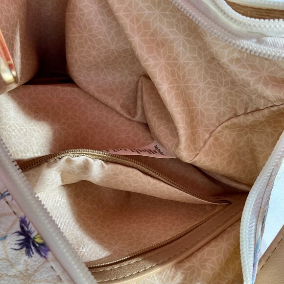 Cream with Tan Flower Print Purse Crossbody / Shoulder - Picture 8 of 15